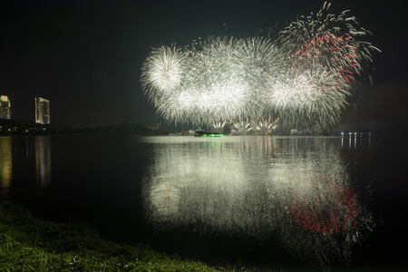 Fireworks with reflectionの写真素材