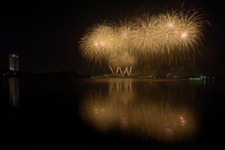 Fireworks with reflectionの写真素材