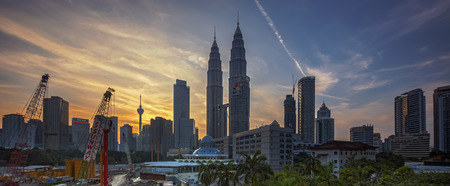 Sunset scene over the city  in Panorama mode 