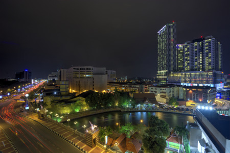 7-Mar-2015 : Light Trails and Night view of  Malacca City.のeditorial素材