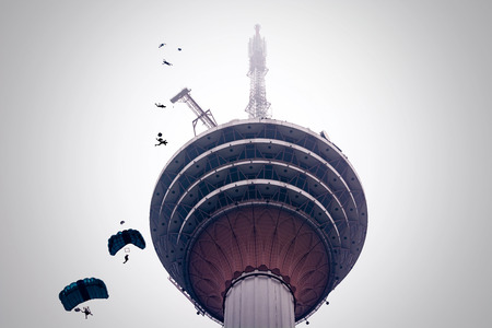 Kuala Lumpur, Malaysia - October 03, 2015: KL Tower International BASE Jump Malaysia 2015のeditorial素材