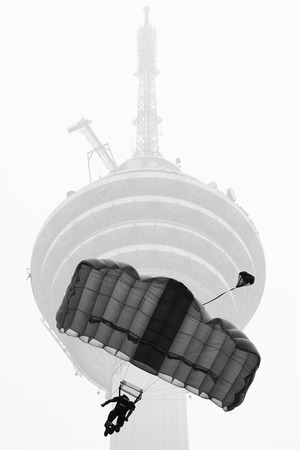 Kuala Lumpur, Malaysia - October 03, 2015: KL Tower International BASE Jump Malaysia 2015 in BWのeditorial素材