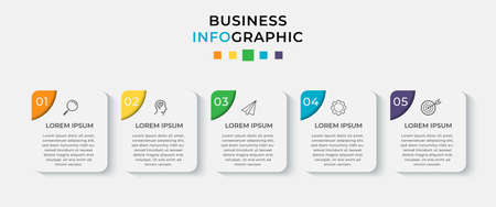 Business Infographic design template Vector with icons and 5 five options or steps. Can be used for process diagram, presentations, workflow layout, banner, flow chart, info graphのイラスト素材
