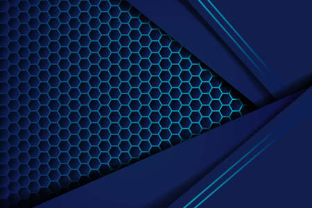 Blue overlap background vector. Realistic overlap layer on hexagon pattern background. vector illustration.のイラスト素材