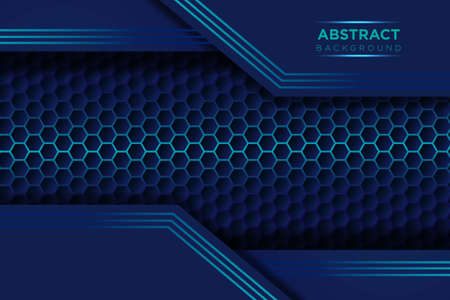 Blue overlap background vector. Realistic overlap layer on hexagon pattern backgroundのイラスト素材