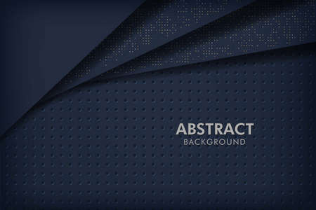 Dark abstract background navy blue with black overlap layers. Circle Texture with white and golden glitters dots element decoration.のイラスト素材