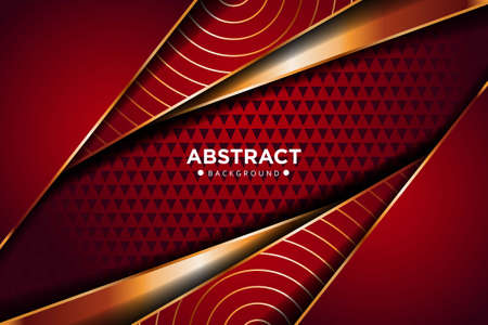 Abstract red overlap with glitters dots and golden line gradient design modern luxury futuristic technology background vector illustration.のイラスト素材