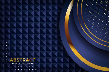 Abstract blue navy overlapping circle with glitters dots and gold line design modern luxury futuristic technology background vector illustration.のイラスト素材