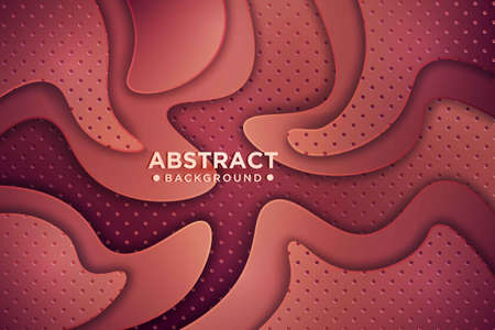 Brown paper cut background. Abstract realistic papercut decoration with wavy layers and golden glitters. 3d topography relief. Vector topographic illustration. Cover layout template.のイラスト素材