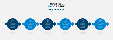 Vector Infographic design business template with icons and 6 options or steps. Can be used for process diagram, presentations, workflow layout, banner, flow chart, info graphのイラスト素材