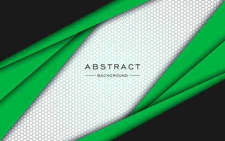 abstract black green white shape overlaping layers and hexagon texture dimension background. eps10 vectorのイラスト素材