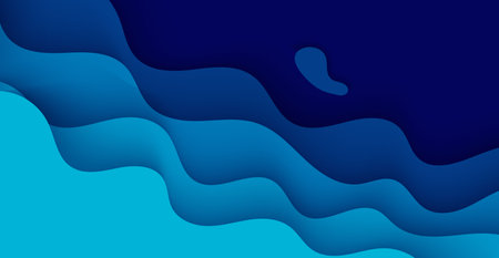 Multi layers blue color texture 3D papercut layers in gradient vector banner. Abstract paper cut art background design for website template. Topography map concept or smooth origami paper cutのイラスト素材