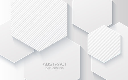 white papercut background. Vector 3d. Abstract geometric layered background. Paper shapes textured with hexagon. Minimalist cover designのイラスト素材