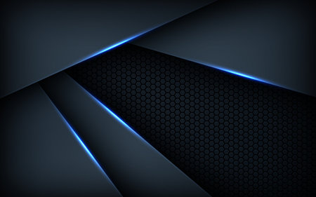 Dark abstract blue light background gradient shapes. navy blue hexagon mesh pattern decoration.のイラスト素材
