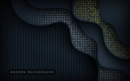 abstract dark blue navy gradient overlap layers with glitters dots wavy background. eps10 vectorのイラスト素材