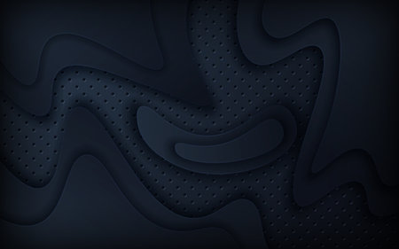 Black paper cut background. Abstract realistic papercut decoration with wavy layers and 3d topography relief. vector topographic illustration. Cover layout template.のイラスト素材