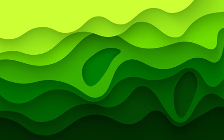 multi colored abstract green wavy papercut overlap layers background.のイラスト素材