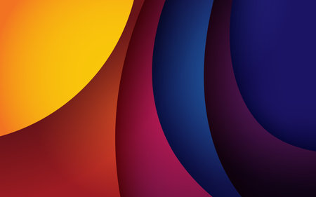 multi colored abstract red orange green purple yellow colorful gradient papercut overlap layers background.のイラスト素材