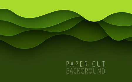 abstract green color dynamic wavy overlap layers papercut background. vectorのイラスト素材