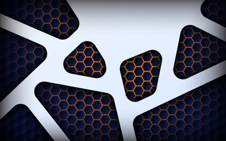 abstract white blue navy gradient overlap layers with hexagon texture background. eps10 vectorのイラスト素材