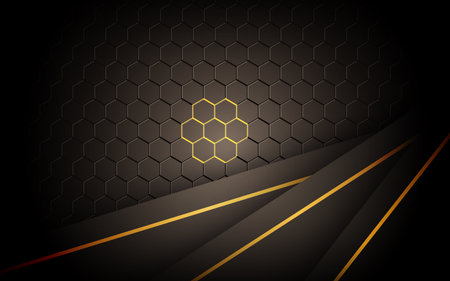 dark abstract brown light background gradient shapes with hexagon mesh pattern decoration.のイラスト素材