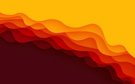 abstract orange red color dynamic wavy overlap layers paper cut background. vectorのイラスト素材