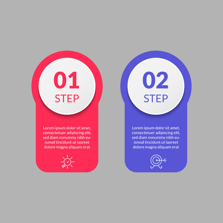 Minimal Business Infographics template. Timeline with 2 steps, options and marketing icons, square design or diagramのイラスト素材