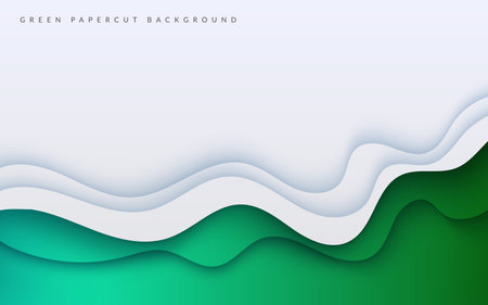 abstract white green diagonal shape light and shadow wavy papercut background. eps10 vectorのイラスト素材