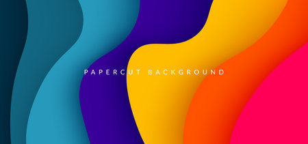 multi colored abstract red orange green purple yellow colorful wavy papercut overlap layers background. eps10 vectorのイラスト素材