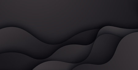 abstract black color papercut overlapping layers wavy background.のイラスト素材