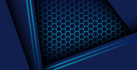 blue color with blue gradient list overlapping background, realistic overlap layer on hexagon patternのイラスト素材