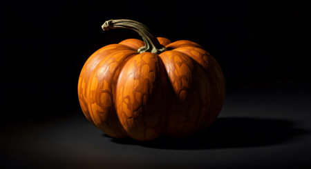Halloween pumpkin on black background. Studio shot with shallow depth of fieldの素材