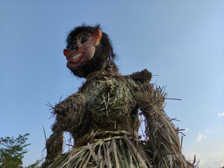 Scarecrows are made of straw wrapped in human clothing to scare away birds from destroying farmers' crops.の写真素材