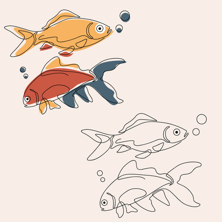 Set of fish. Hand drawn vector illustration in one line art styleのイラスト素材