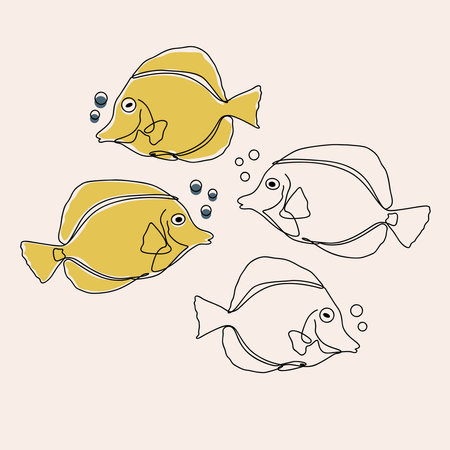 Set of outline fishes. Vector illustration in doodle style.のイラスト素材