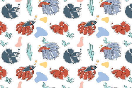 Seamless pattern with hand drawn sea animals. Vector illustration.のイラスト素材