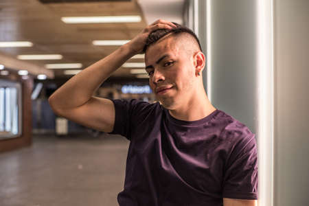 Portrait of young attractive short hair with t-shirt