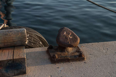 mooring of ships in iron portの写真素材