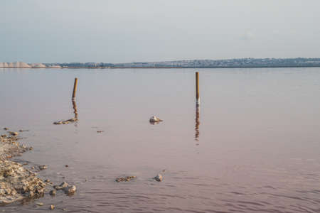 saltwater marsh sunset, Torrevieja pink marsh Alicanteの写真素材