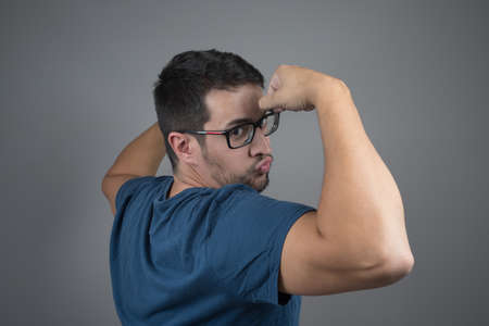 gesture of being strong pulling armの写真素材