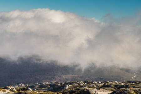 low clouds on the mountainの写真素材