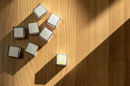 Top view of blank paper boxes, with smiley face.の写真素材