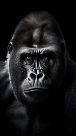 Portrait of a gorilla on a black background. studio shot.の素材
