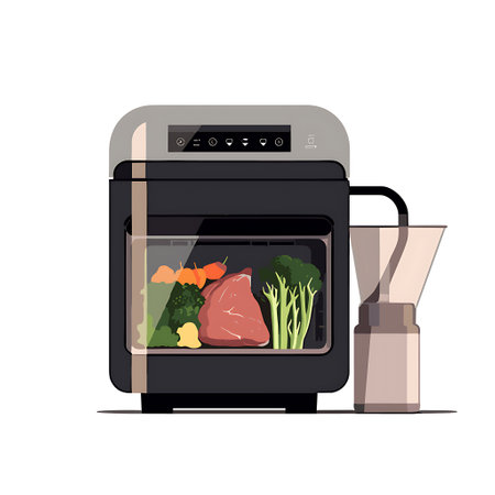 Vector illustration of a modern electric oven with vegetables on a white backgroundのイラスト素材