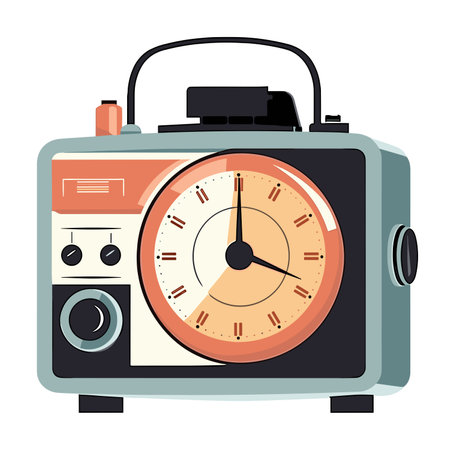 Retro radio with alarm clock. Vector illustration in flat style.のイラスト素材