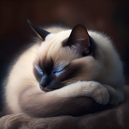 Siamese cat with blue eyes lying on the bed, close-up AI Generatedの素材