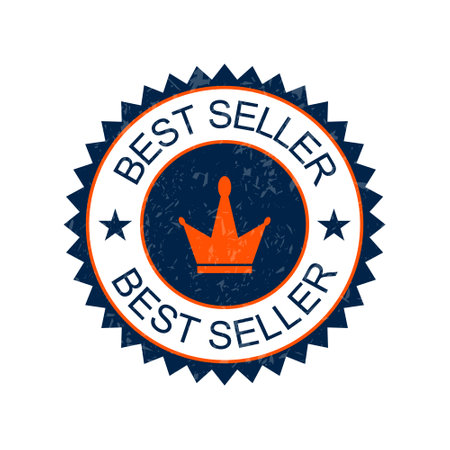 best seller label, icon, stamp, ribbon design illustration with grunge texture effectのイラスト素材