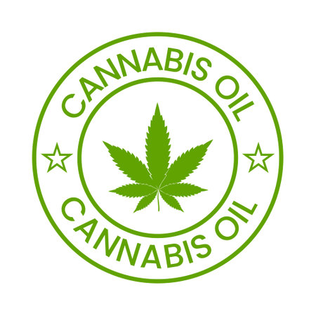 Cannabis Oil Badge Label Icon Vector, cbd oil label, hemp oil, marijuana leaf, seal icon designのイラスト素材