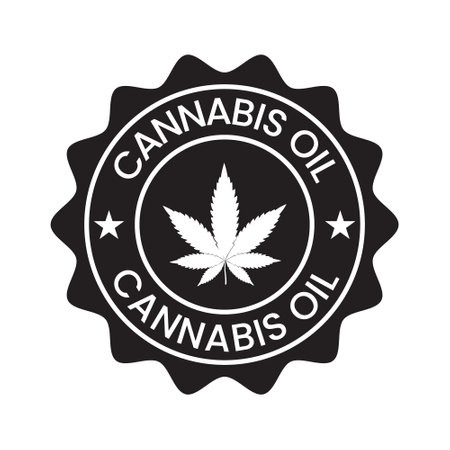Cannabis Oil Badge Label Icon Vector, cbd oil label, hemp oil, marijuana leaf, seal icon designのイラスト素材