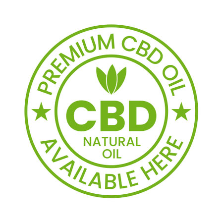 Premium CBD Oil, CBD Natural Oil Available Here Badge, Seal, Icon, Symbol,Emblem Vector Illustrationのイラスト素材